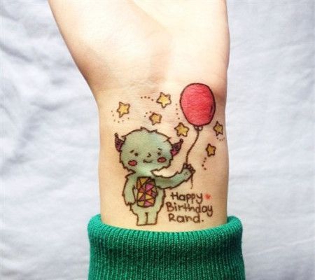 手腕生日快乐插画纹身图案