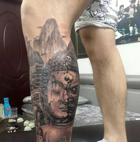 小腿佛魔一念之间纹身图案