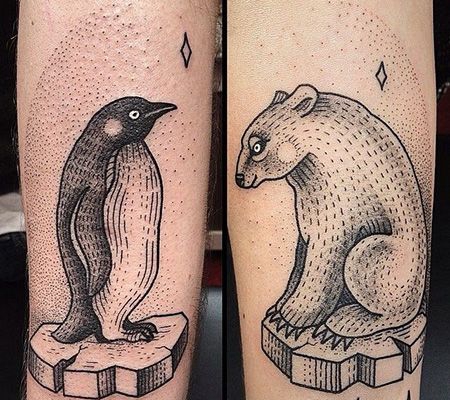 手臂企鹅北极熊冰块纹身图案
