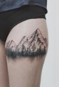 有山有水有树林的9款黑灰风景纹身图片