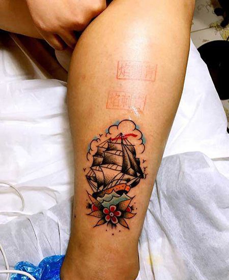 小腿好运纹身一帆风顺纹身图案