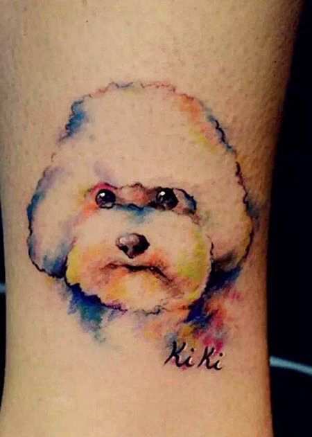 小腿可爱的比熊犬纹身图案