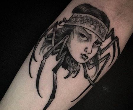 手臂人头蜘蛛纹身图案