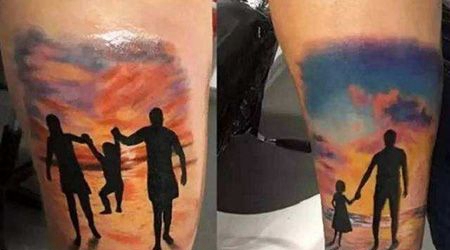 手臂海滩边的家庭纹身图案