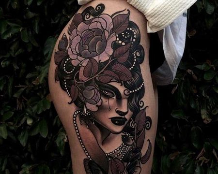 New school 大腿外侧 紫玫瑰女人