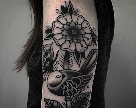 Old school 小臂外侧 燕子 花