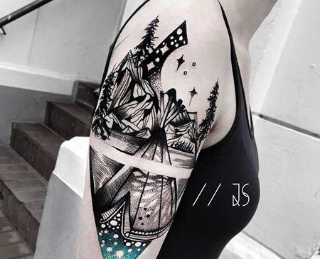 暗黑 点刺 大臂外侧 山水