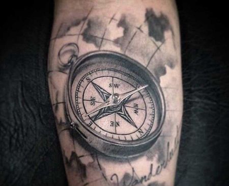 写实 小臂内侧 地图 指南针