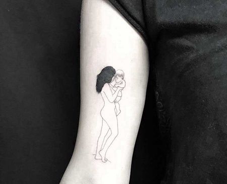 小清新 大臂内侧 女人和孩子 线条