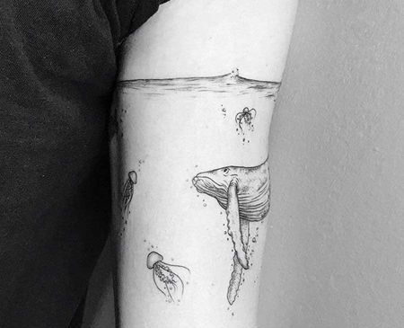 小清新 大臂内侧 鲸鱼 水母