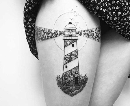 简约 大腿外侧 灯塔 花