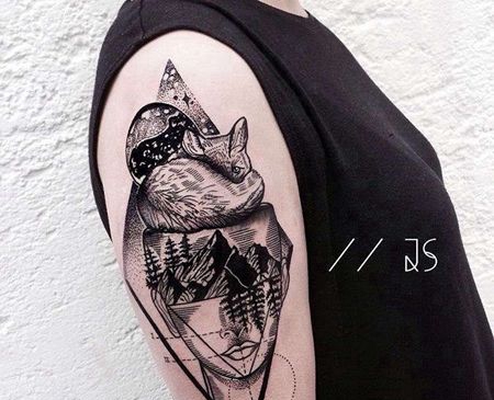 几何 点刺 大臂外侧 人头 猫 风景