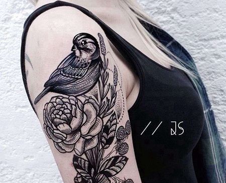 点线 大臂外侧 花 鸟