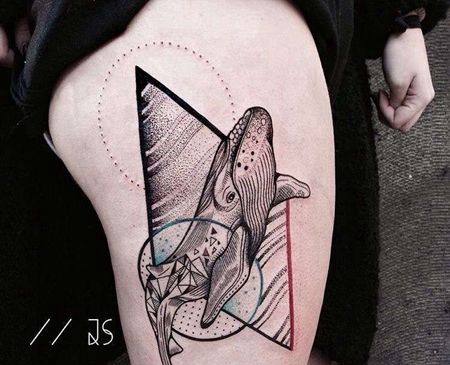 几何 点刺 大腿 鲸鱼