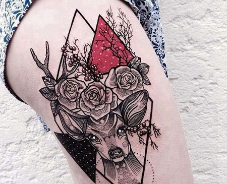 几何 点刺 大腿 鹿