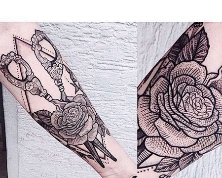 小臂点线花卉纹身图案