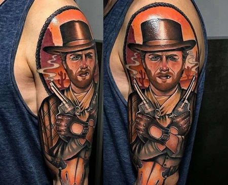 New School大臂牛仔人像纹身图案