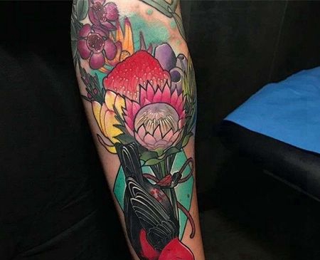 New School小臂花鸟纹身图案