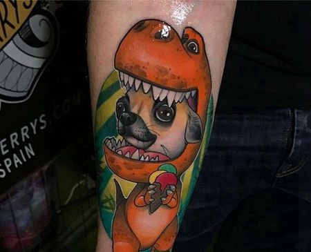 New School小臂恐龙狗纹身图案