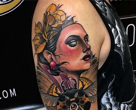 New School大臂人像昆虫纹身图案