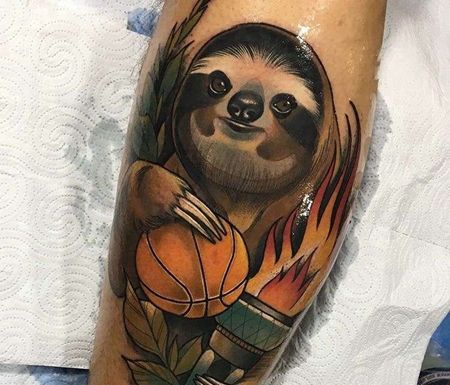 New School大腿树懒纹身图案