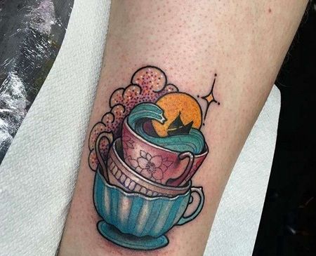 New School小腿杯子纹身图案
