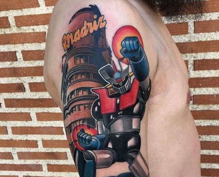 New School大臂建筑机械纹身图案