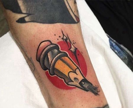 New School小臂铅笔纹身图案