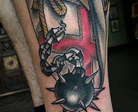 New School大腿铁锤纹身图案