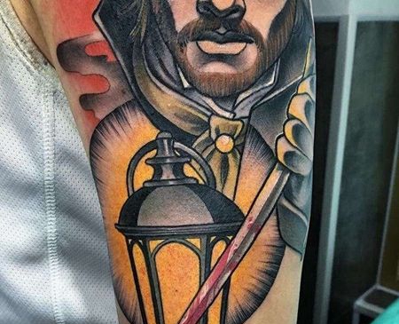 New School大腿匕首灯纹身图案