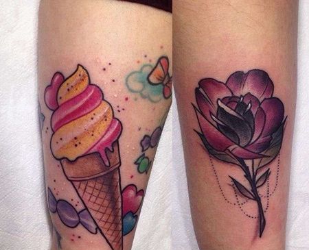 New School小臂玫瑰冰淇淋纹身图案