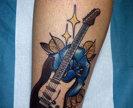 New School小腿吉他玫瑰纹身图案