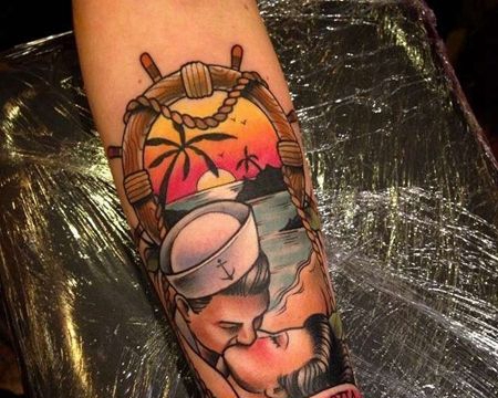 New School小臂水手纹身图案