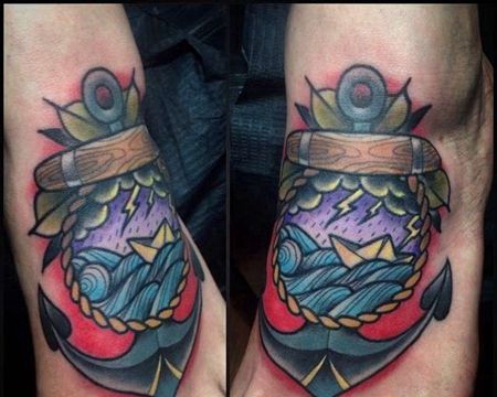 New School脚背船锚纹身图案