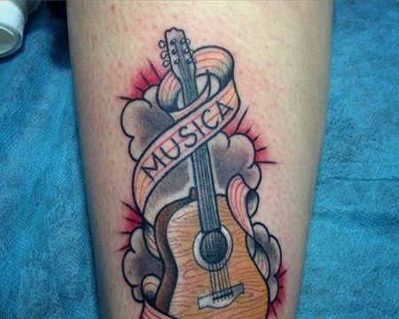 New School大腿吉他纹身图案