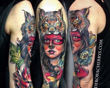 New School大臂人像老虎纹身图案