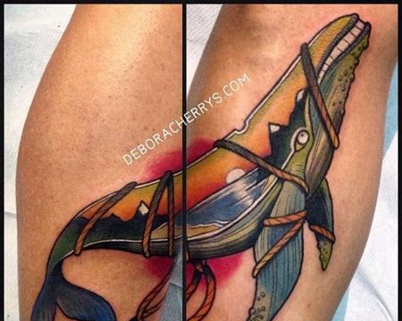 New School小腿鲸鱼纹身图案