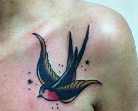New School锁骨鸟纹身图案
