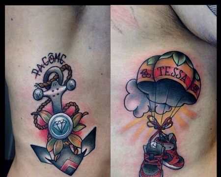 New School侧腰降落伞船锚鞋子纹身图案