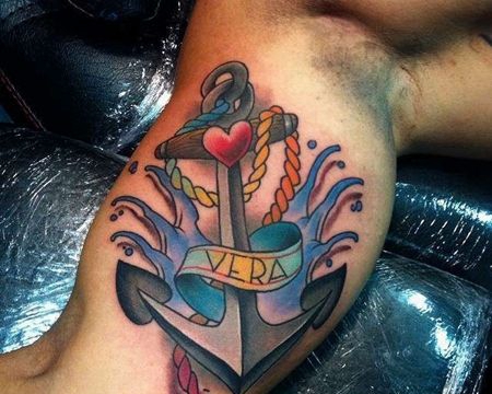 New School大臂船锚纹身图案