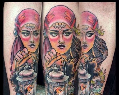 New School小臂人像灯纹身图案