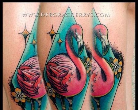 New School小腿火烈鸟纹身图案