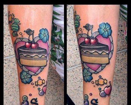 New School小臂蛋糕糖果纹身图案