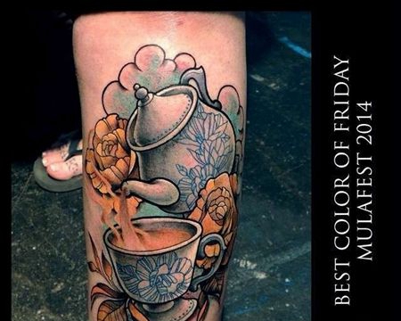 New School小臂杯子花卉纹身图案
