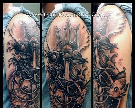 New School大臂鲤鱼海洋纹身图案