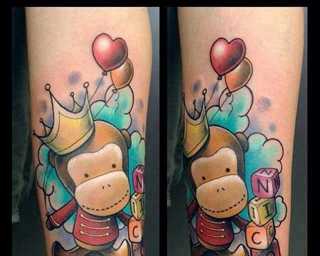 New School小臂猴子娃娃纹身图案