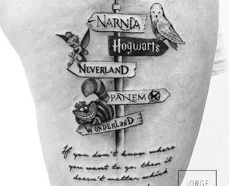 小清晰大腿路标字母纹身图案