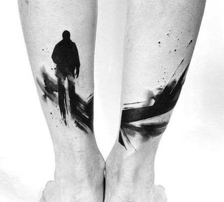 泼墨人像小腿纹身图案