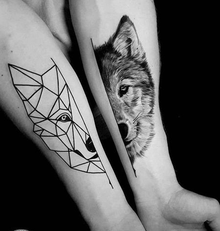 写实几何小臂狼纹身图案