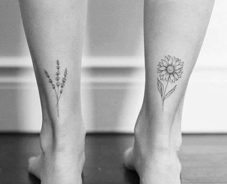 小清新小腿向日葵花卉纹身图案